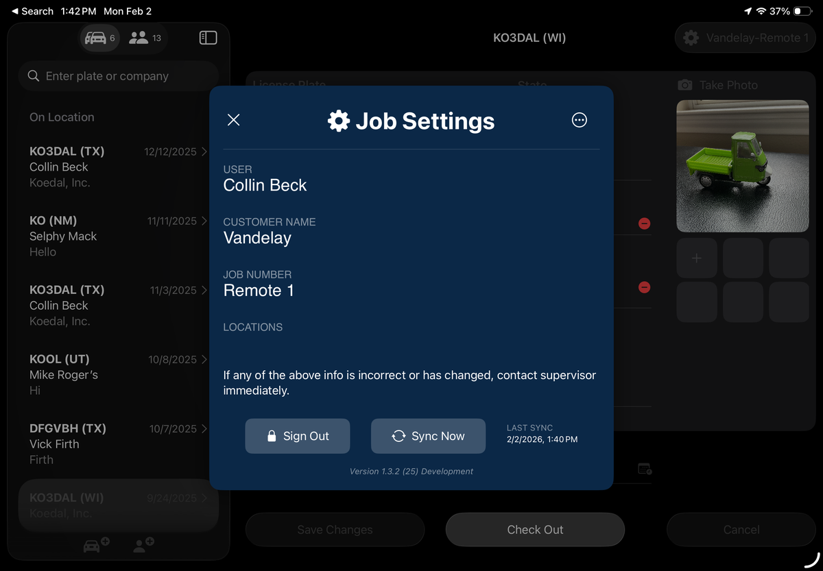 Job Settings Screen
