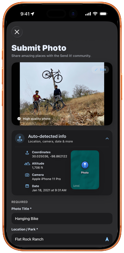 Submit a photo with automatically detected location details